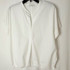 VINCE Drawcord-Hem Blouse White, Sz Lg